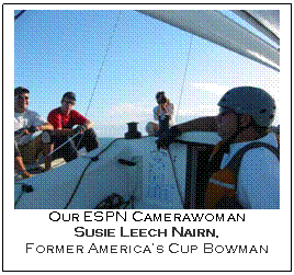 Text Box:  
Our ESPN Camerawoman
Susie Leech Nairn,
Former America’s Cup Bowman
