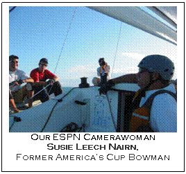 Text Box:  
Our ESPN Camerawoman
Susie Leech Nairn,
Former Americas Cup Bowman
